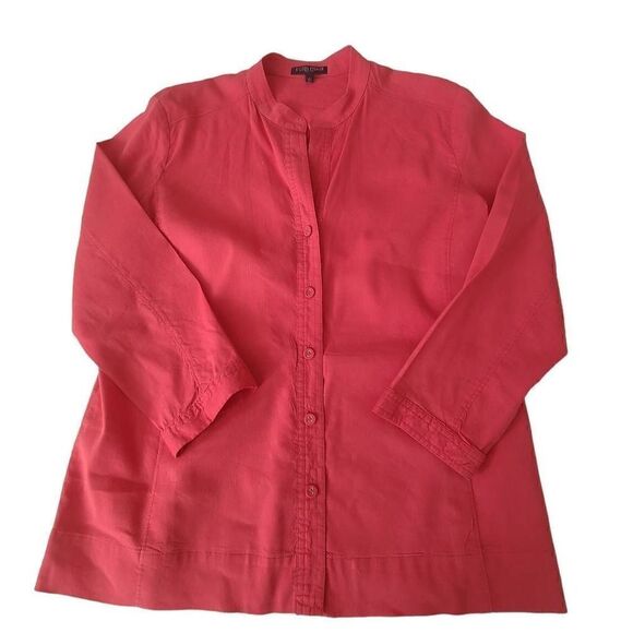 Eileen Fisher Womens Coral Linen Blend Blouse Size Petite Small - Picture 2 of 12
